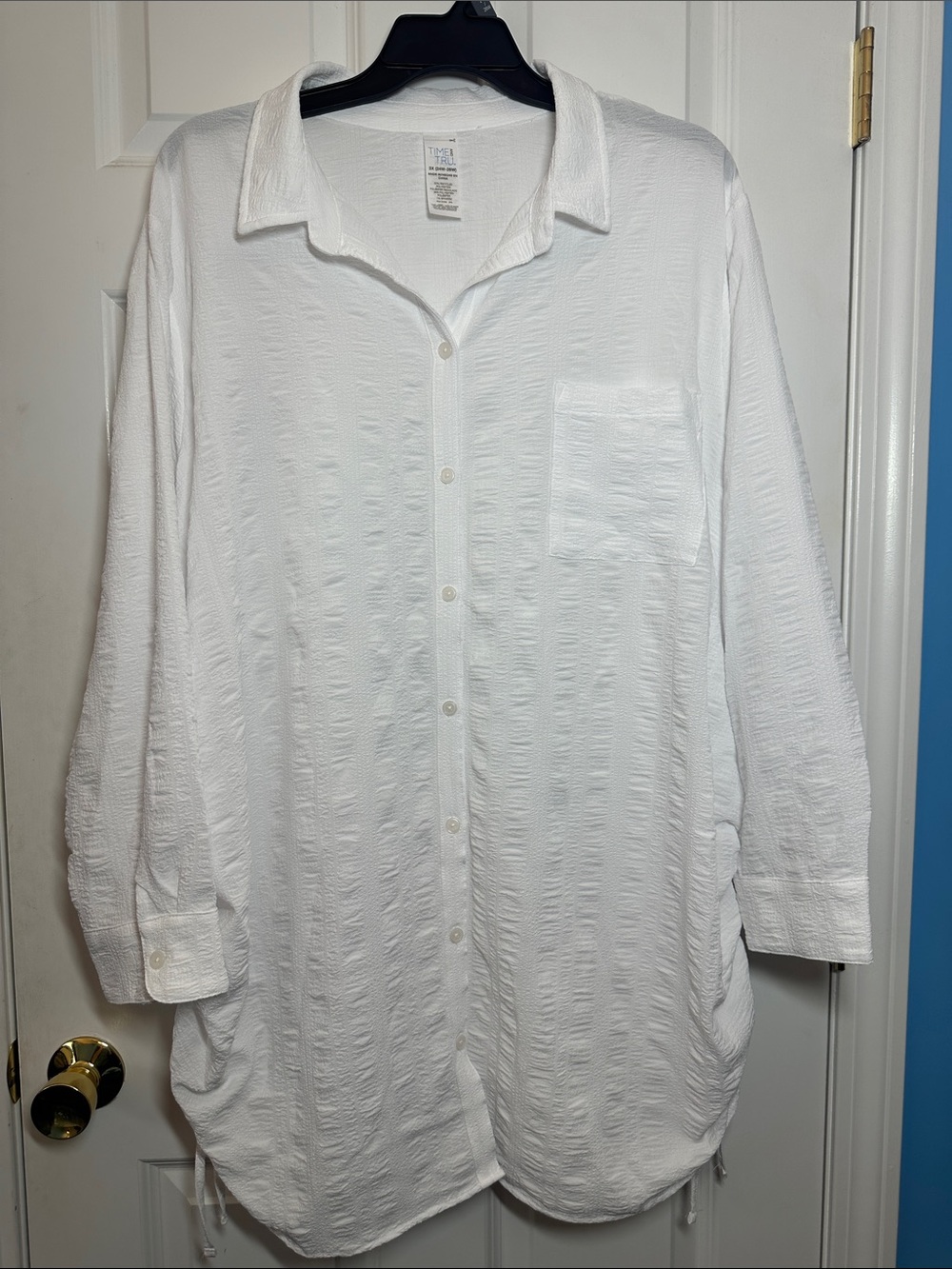 NWT Time & Tru White Cinched Side Button-Down Shirt/cover Up Sz 3X 24W-26W 🤍🤍